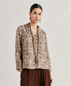 Online Blouse Ambroise En Serge De Soie - Beige/Tabac Femmes Chemisiers Et Chemises