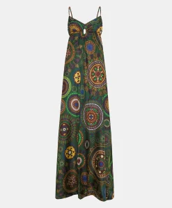 Jolie Robe En Haboutai De Soie - Vert Multicolore Femmes Vêtements