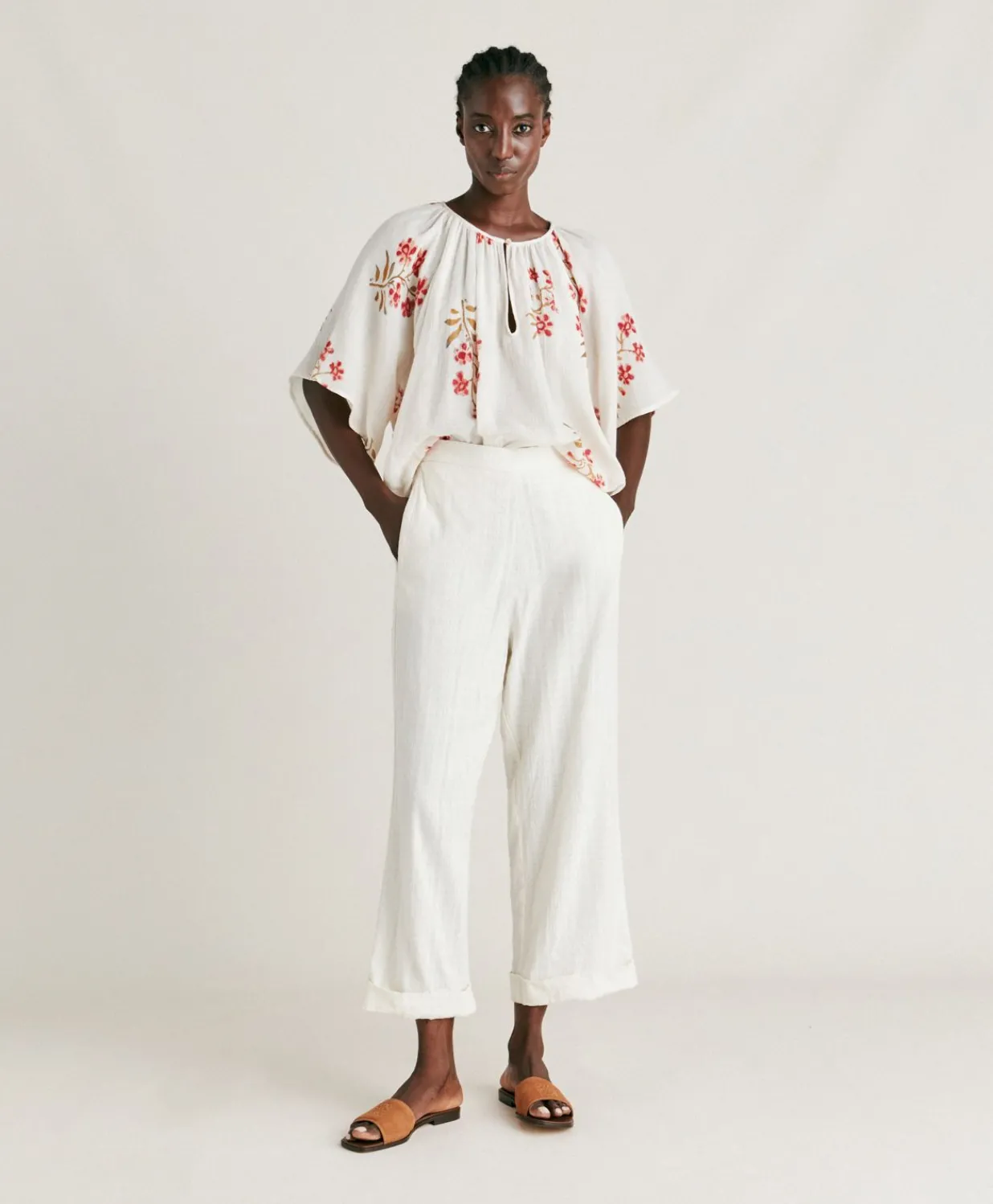 Clearance Pantalon En Gaze Lucia - Creme Femmes Pantalons Et Shorts