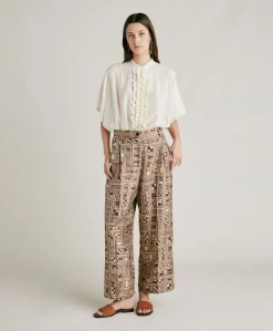 Online Pantalon En Serge De Soie Magnisi - Beige/Tabac Femmes Pantalons Et Shorts