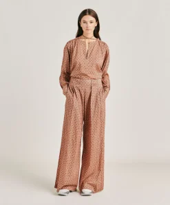 New Pantalon En Voile De Coton Imprime Aspen - Corail Femmes Pantalons Et Shorts