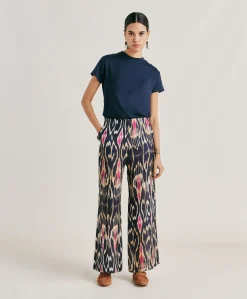 Sale Pantalon Ginepro En Lin Viscose - Bleu Multicolore Femmes Pantalons Et Shorts