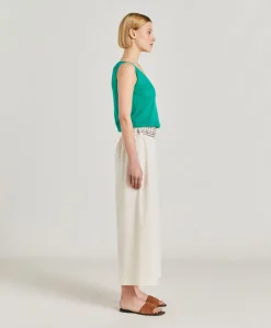 Outlet Pantalon Roca En Voile De Coton Brode - Creme Femmes Pantalons Et Shorts
