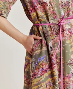 Hot Robe Penelope Crepe De Chine - Olive Multicolore Femmes Vêtements